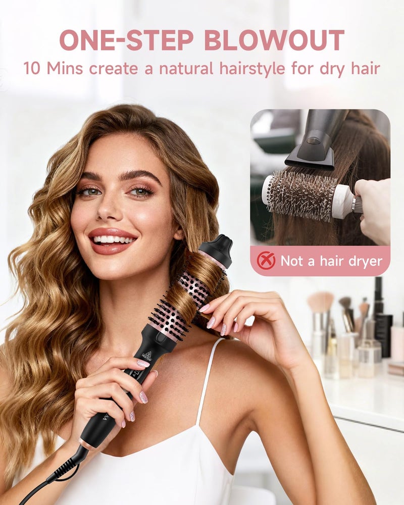 FLYZEMAA Thermal Brush, 1.5 Inch Curling Iron for Long Dry Hair, Heated Round Brush Straightener with 3 Temp Settings, 30s Fast Heat for Curling & Volumizing, Anti-Scald Nylon Bristles(Black) - Image 2